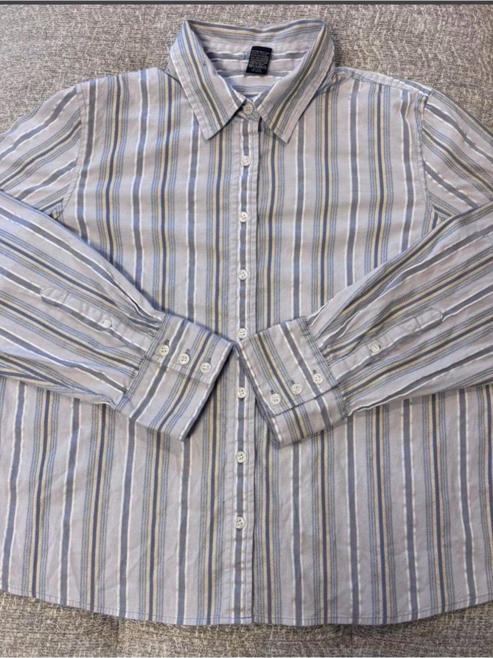 IZOD Women’s XL Striped Long Sleeve Button Up Shirt Blue White Beige